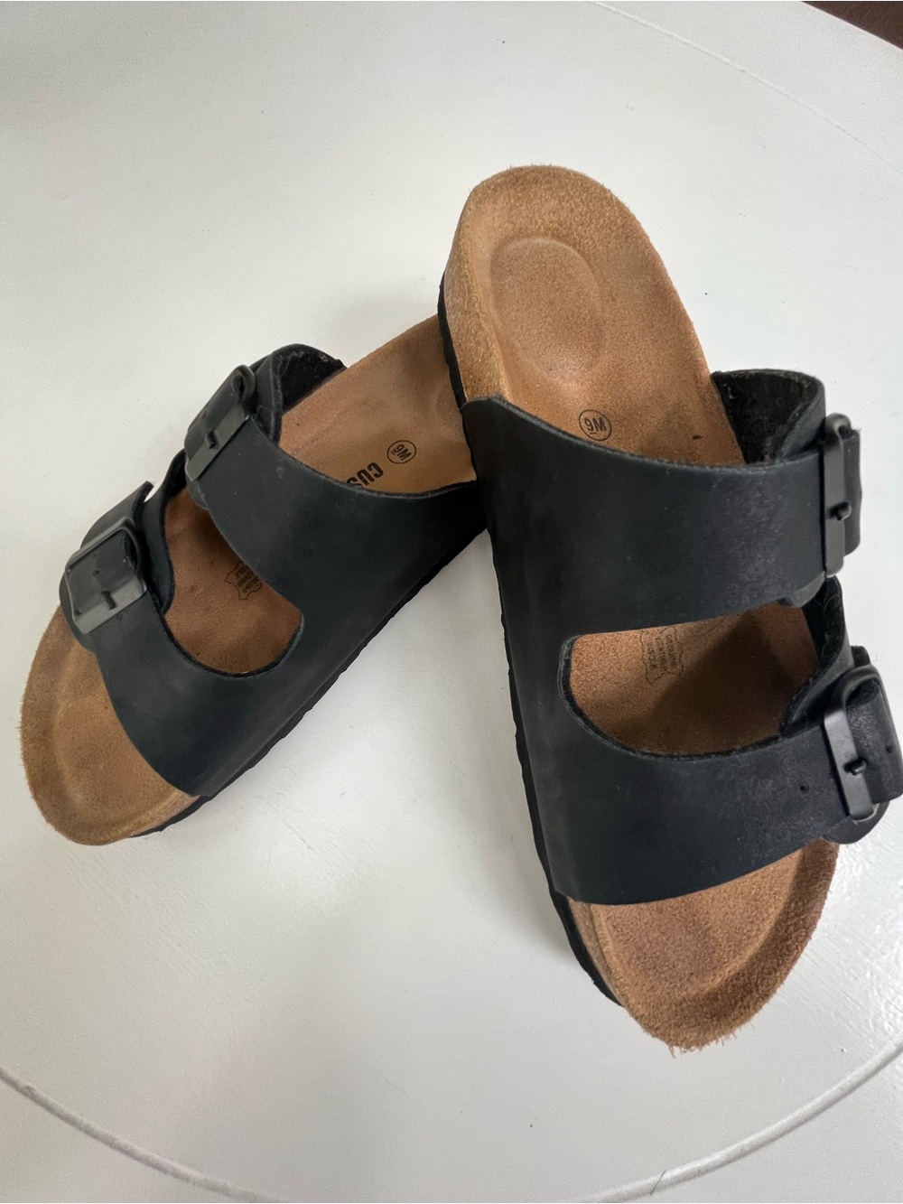 Cushionaire Women’s Black Double-Strap Sandals with Brown Footbed